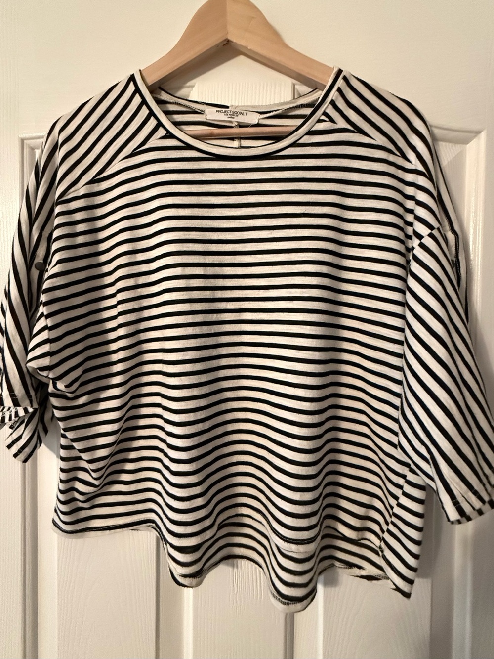 Project Social T High-Low, Batwing Black & Cream Striped Top